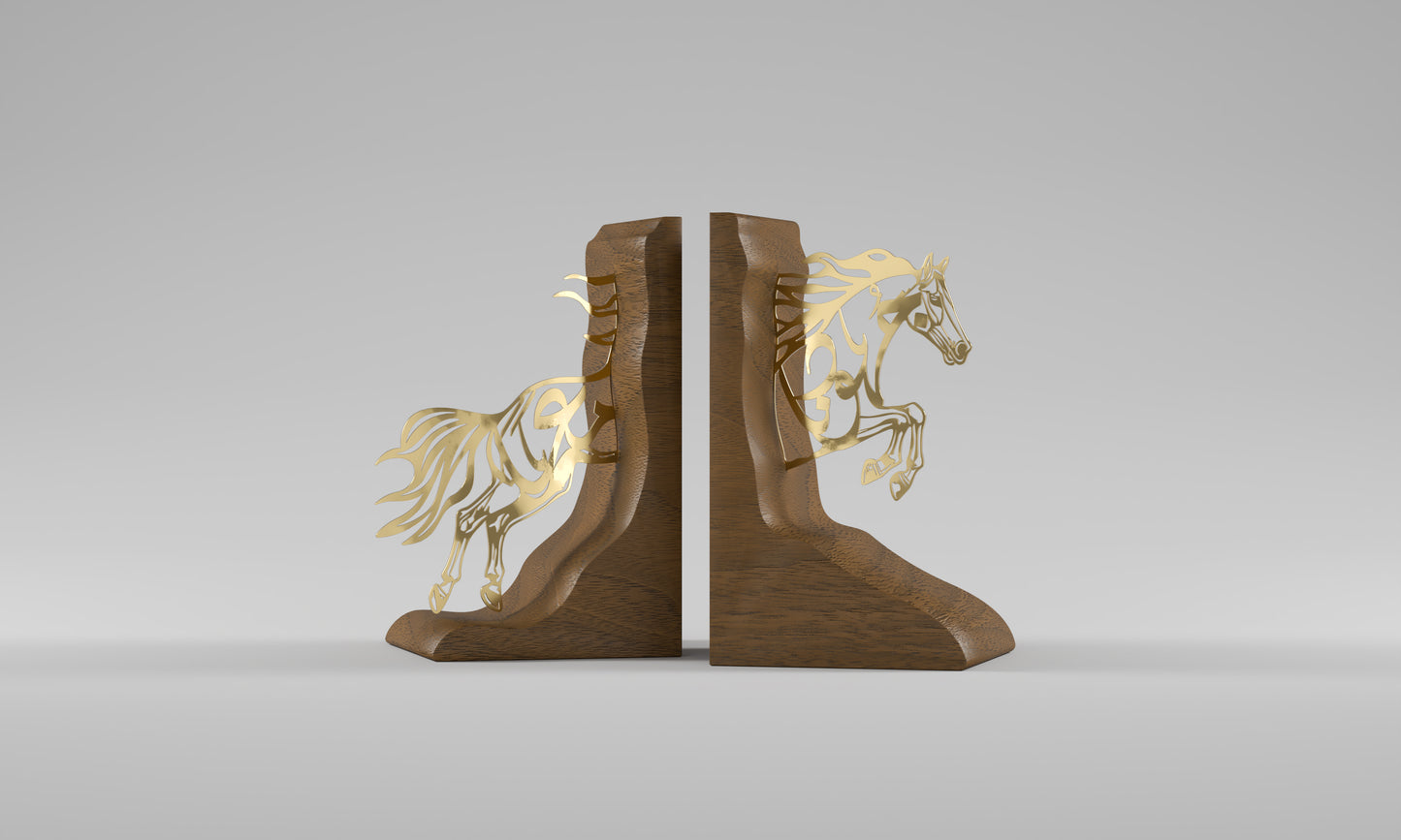 Set of two luxury bookends in the shape of an arabian horse covered with Arabic calligraphy designed by Kashida 			