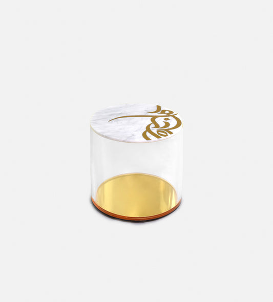 Small marble acrylic storage can with Arabic graffiti print and gold base