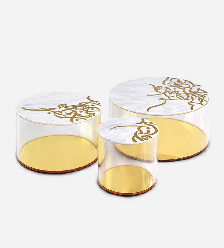 Small marble acrylic storage can with Arabic graffiti print and gold base