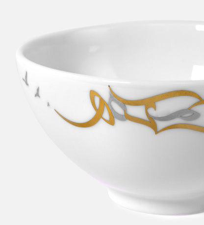 Contemporary porcelain soup plate with Arabic calligraphy fluid art