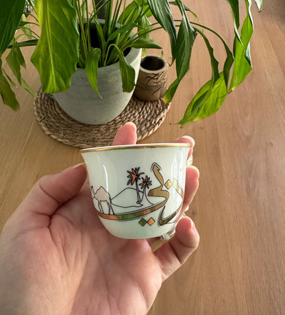 Illustrative Arabic coffee cups featuring the story of Dubai and UAE culture