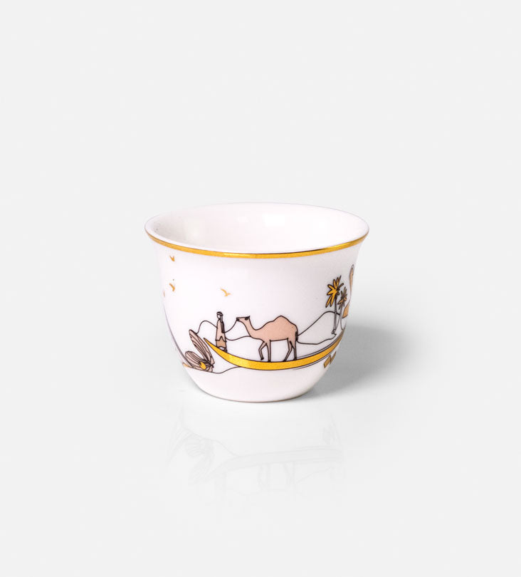 Illustrative Arabic coffee cups featuring the story of Dubai and UAE culture