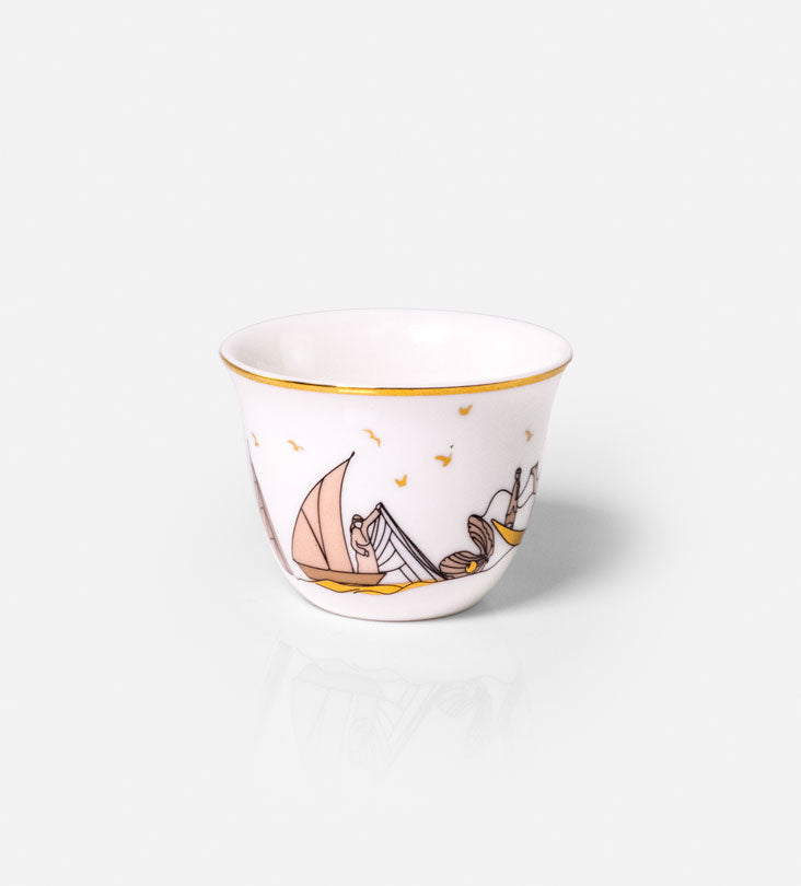 Illustrative Arabic coffee cups featuring the story of Dubai and UAE culture