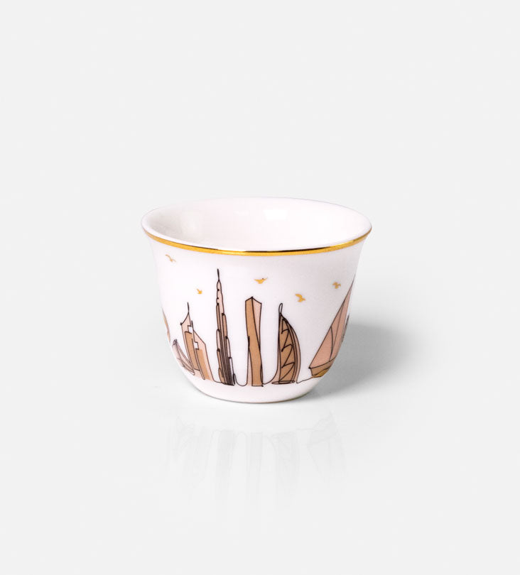 Illustrative Arabic coffee cups featuring the story of Dubai and UAE culture