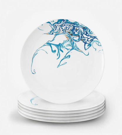 Contemporary porcelain dinner plate with Arabic calligraphy fluid art