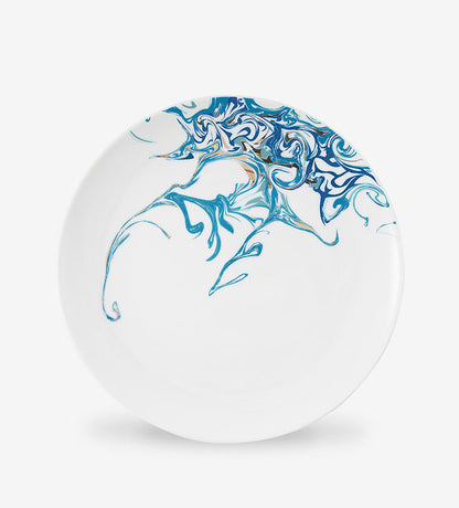 Contemporary porcelain dinner plate with Arabic calligraphy fluid art