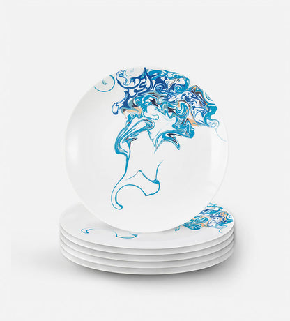 Contemporary porcelain salad plate with Arabic calligraphy fluid art