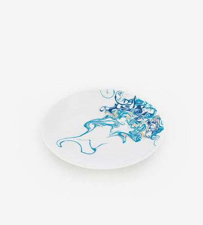 Contemporary porcelain salad plate with Arabic calligraphy fluid art