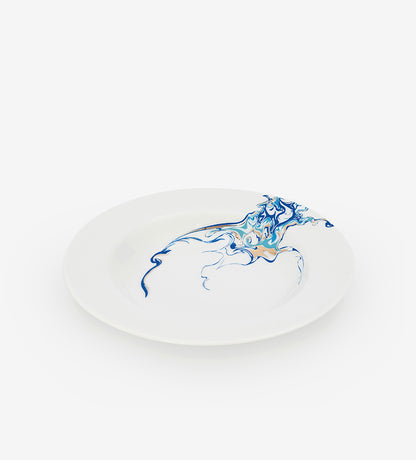 Contemporary porcelain soup plate with Arabic calligraphy fluid art