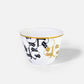 Traditional Arabic coffee cup finjal in royal blue and gold Arabic calligraphy pattern