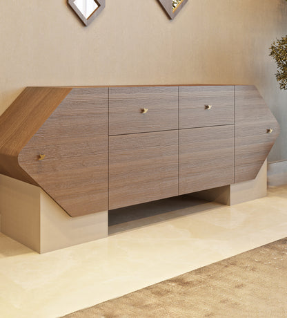 Uniquely shaped dining room sideboard from Kashida's latest furniture collection, Nuqat.