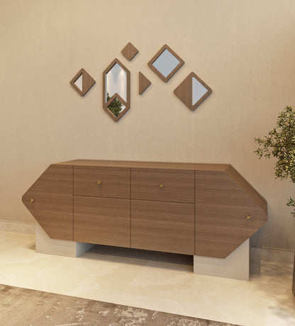 Uniquely shaped dining room sideboard from Kashida's latest furniture collection, Nuqat.