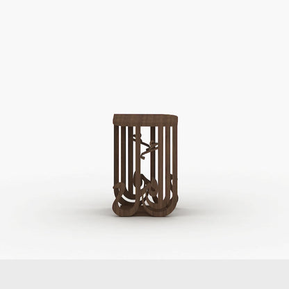 Arabic calligraphy wooden side table designed with the Arabic word for hope, Amal.