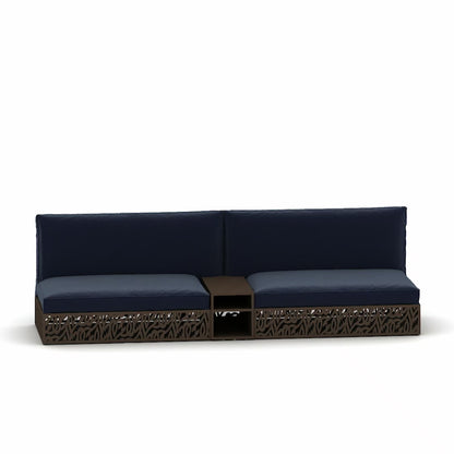 Luxury sofa with built in side table and wooden base in Arabic calligraphy letters