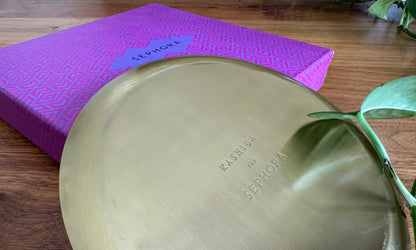 Customized brass trinket tray distributed to 1800 employees as their yearly corporate giveaway, designed by Kashida for Sephora