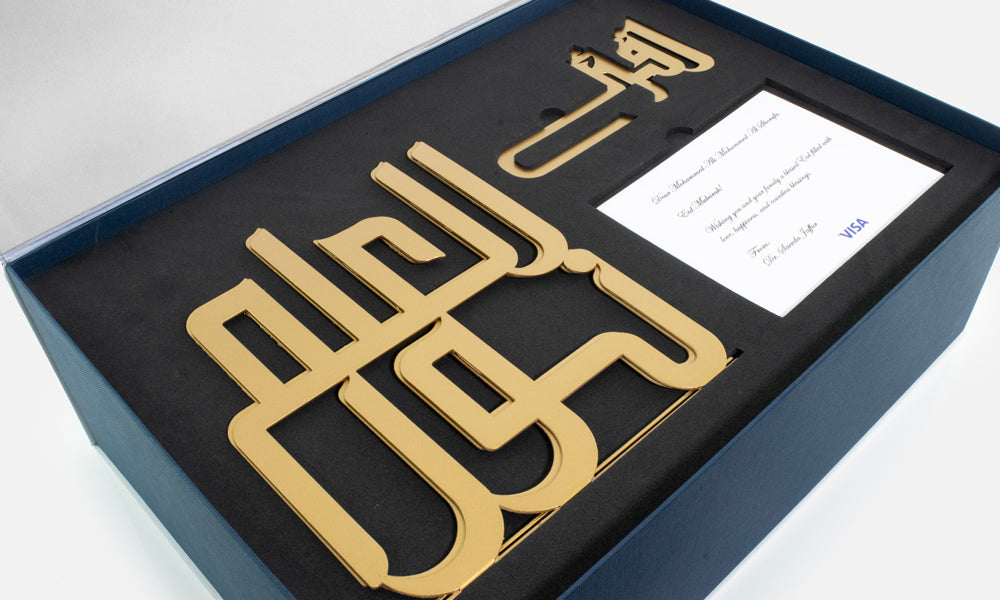 Bespoke gifting set made of custom-made bookends and bookmarks designed by Kashida as a corporate gift 