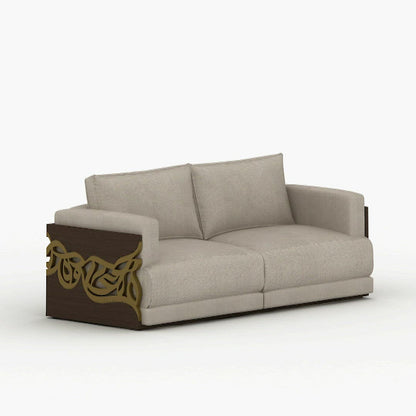 Luxurious sofa with Arabic calligraphy woodwork etched all over sides and back with gold and walnut wood