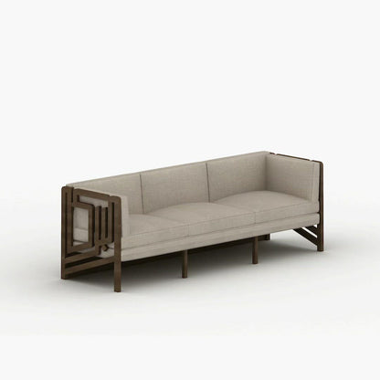 Luxury furniture Arabic calligraphy modern sofa design in walnut wood and beige upholstery