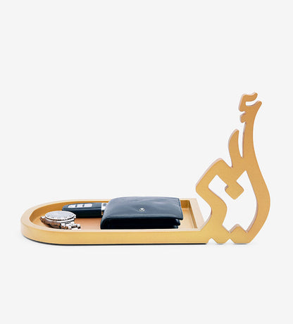 Abi father Arabic calligraphy wood table accent organizer gold