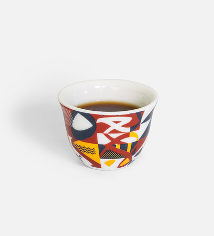 Colorful modern Arabic coffee cups finjal with Arabic calligraphy print