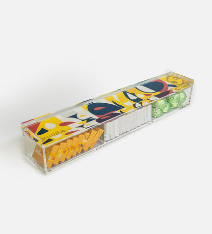 Colorful acrylic box with modern Arabic calligraphy pattern print