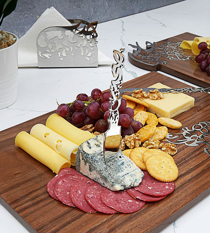 Elegant silver and walnut wood cheese board in Arabic calligraphy 