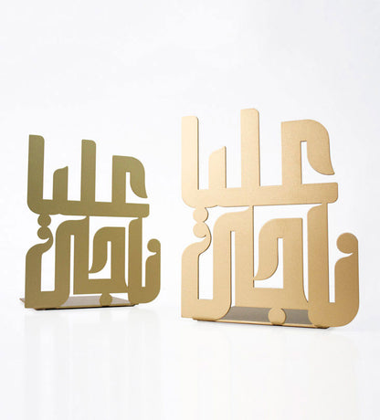 Personalized Arabic calligraphy metallic name bookends 