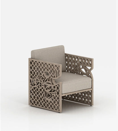 Luxury wooden armchair in Arabic calligraphy with arabesque pattern and arabic letters