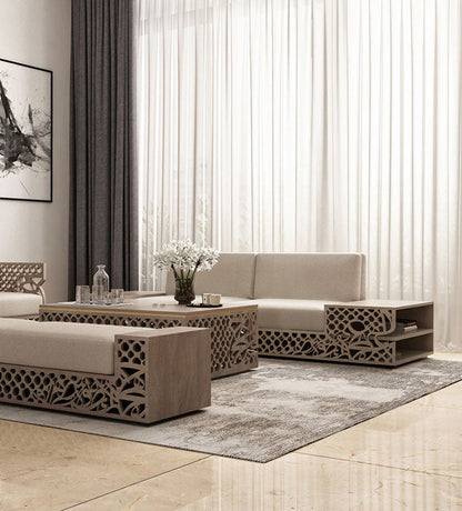 Luxury sofa with shelves in Arabic calligraphy and arabesque pattern in American walnut wood