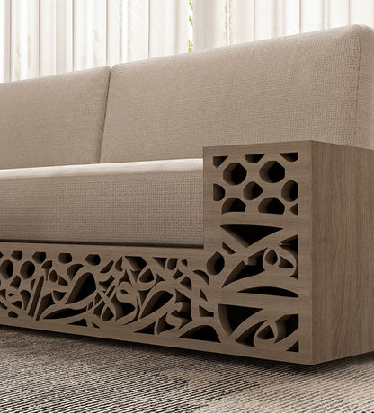 Luxury sofa with Arabic calligraphy and arabesque pattern in American walnut wood