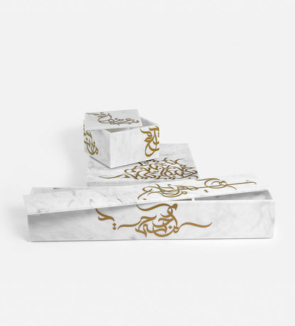 Rectangular marble acrylic storage box with Arabic graffiti print