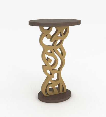 Gold and wooden side table in modern Arabic calligraphy