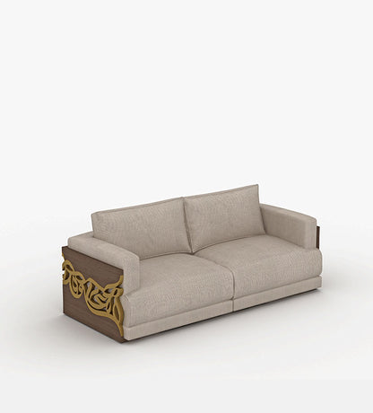 Luxurious sofa with Arabic calligraphy woodwork etched all over sides and back with gold and walnut wood