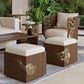 Luxurious stool with Arabic calligraphy woodwork and beige fabric