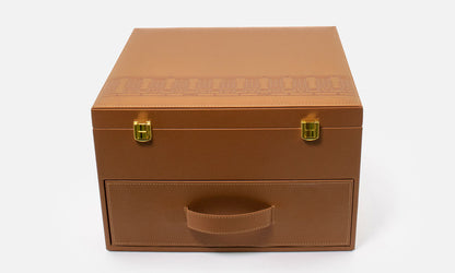 Luxury VIP arabic coffee cup set in leather box designed by Kashida as part of UAE corporate gifts collection