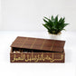 Elegant luxury wooden tea or storage box with brass inlay in Arabic calligraphy