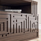 Modern God bless this home television console in walnut wood with Arabic calligraphy