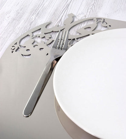 Silver stainless steel placemat in Arabic calligraphy