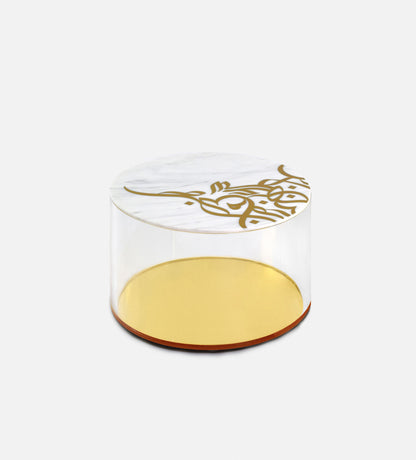 Medium marble acrylic storage can with Arabic graffiti print and gold base