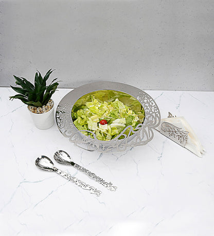 Silver stainless steel salad cutlery in Arabic calligraphy