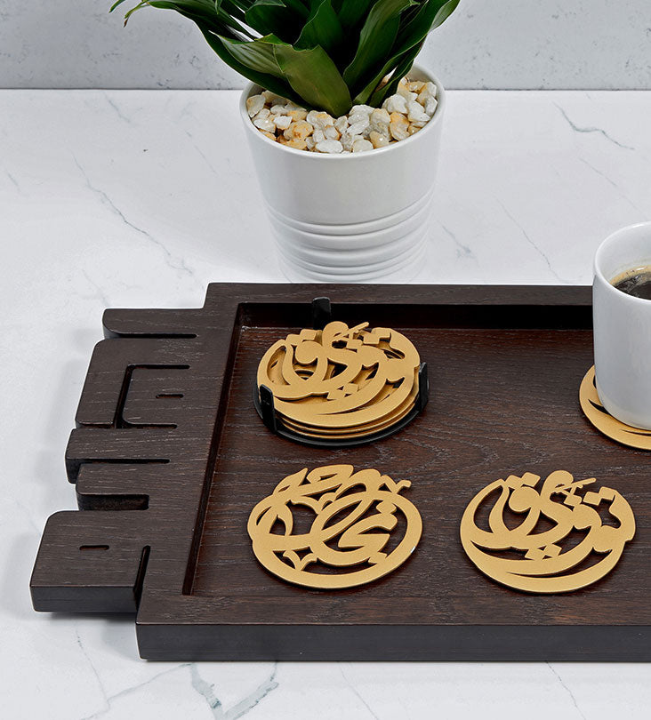 Set of 6 Arabic calligraphy success coasters diwani script gold