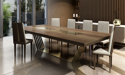 Commissioned luxurious modern Arabic calligraphy dining table in wood with brass inlay