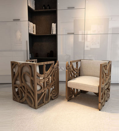 Luxury furniture Arabic calligraphy modern armchair in walnut wood