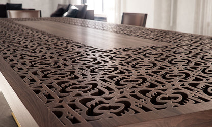 Luxury furniture 10 seater Arabic calligraphy dining table full engraving