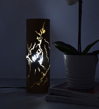 Modern contemporary metal table lamp in Arabic calligraphy gold