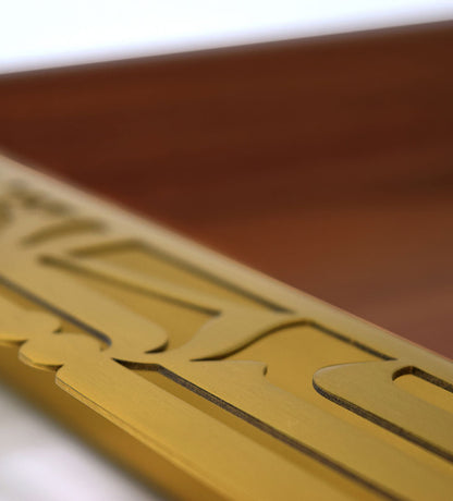 Elegant luxury wooden tray with brass inlay in Arabic calligraphy