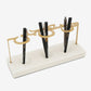 Modern contemporary corian and metal pen holder in Arabic calligraphy