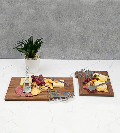 Elegant silver and walnut wood cheese board in Arabic calligraphy 