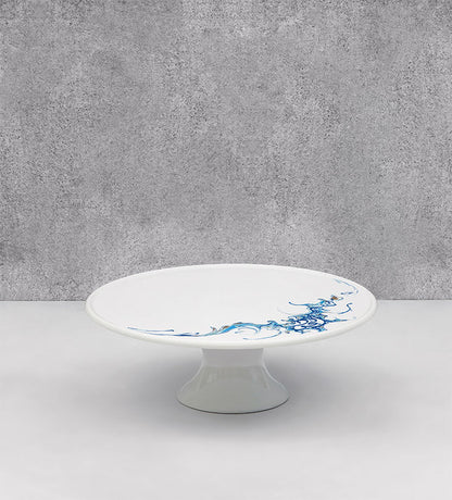 Contemporary porcelain cake stand with Arabic calligraphy fluid art