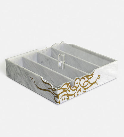 Marble acrylic cutlery holder with Arabic graffiti print for dining table